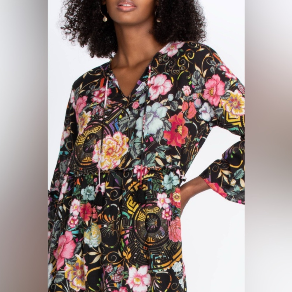 Johnny Was Multicolor Naomi Peace Ruffled Tiered Floral Midi Dress Boho Sz Small - Picture 3 of 12